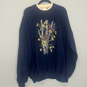 Vintage 90s Pleasant Shade Navy Blue Cardinal Tree Graphic Sweatshirt 3X Women
